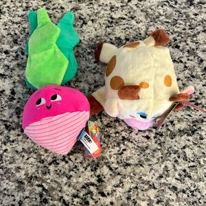 Set of 2 Plush Radish and Cow Soft Dog Toys